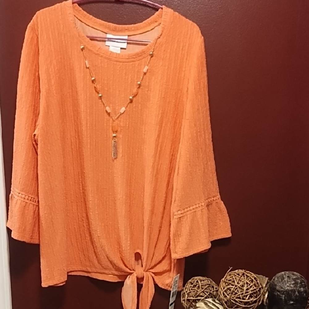 Alfred Dunner Vibrant Tuscan Sunset Tie-Front Blouse